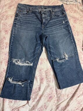 American Eagle Outfitters Blue Distressed Straight Leg Jeans
